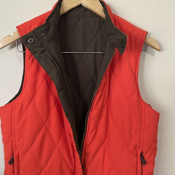 LRL Ralph Lauren Reversible Puffer Vest Womens S Orange Olive Quilted Full Zip - Picture 9 of 16